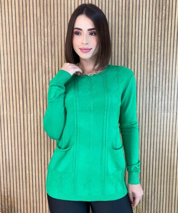 Blusa Feminina Modal Manga Longa Mila com Bolsos Verde - Fernanda Ramos Store