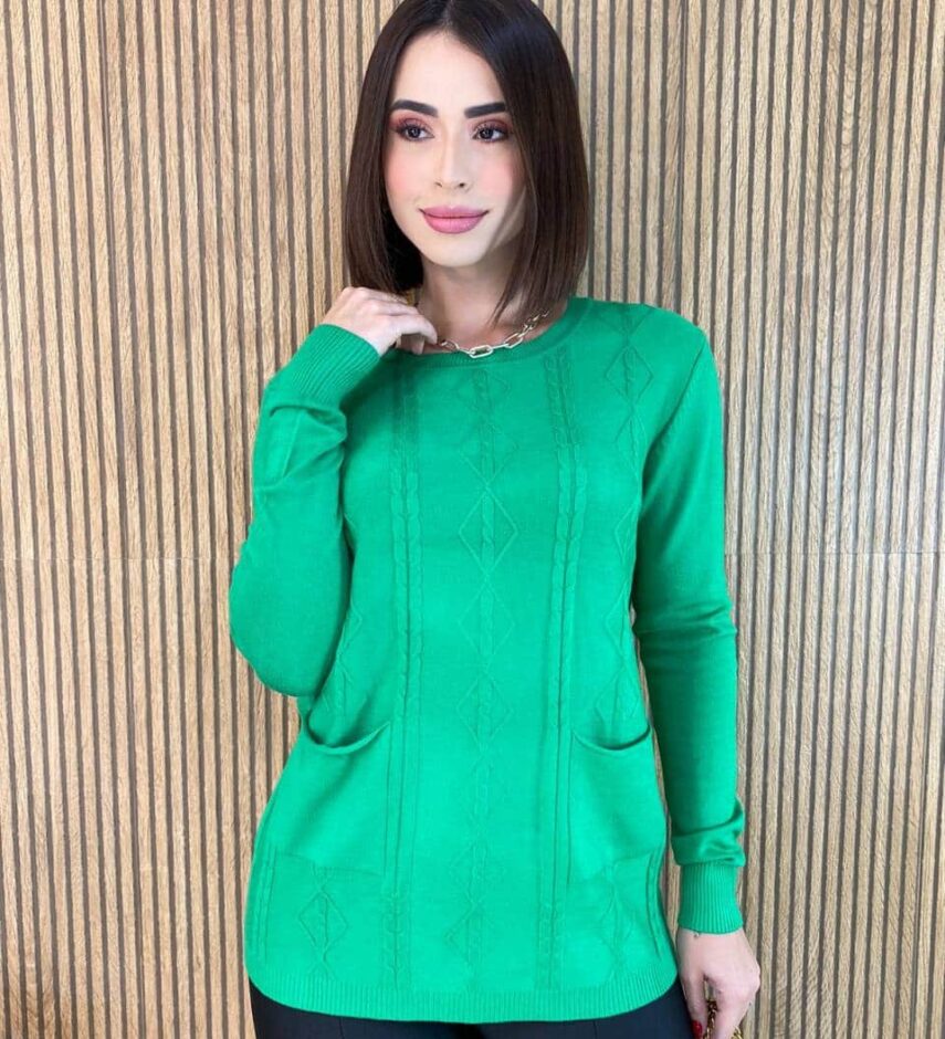 Blusa Feminina Modal Manga Longa Mila com Bolsos Verde - Fernanda Ramos Store