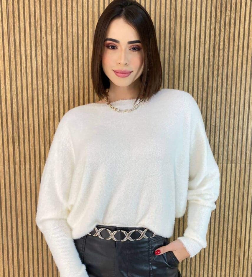 Blusa Feminina Modal Manga Longa Nina Pelinhos Off White Fernanda Ramos Store