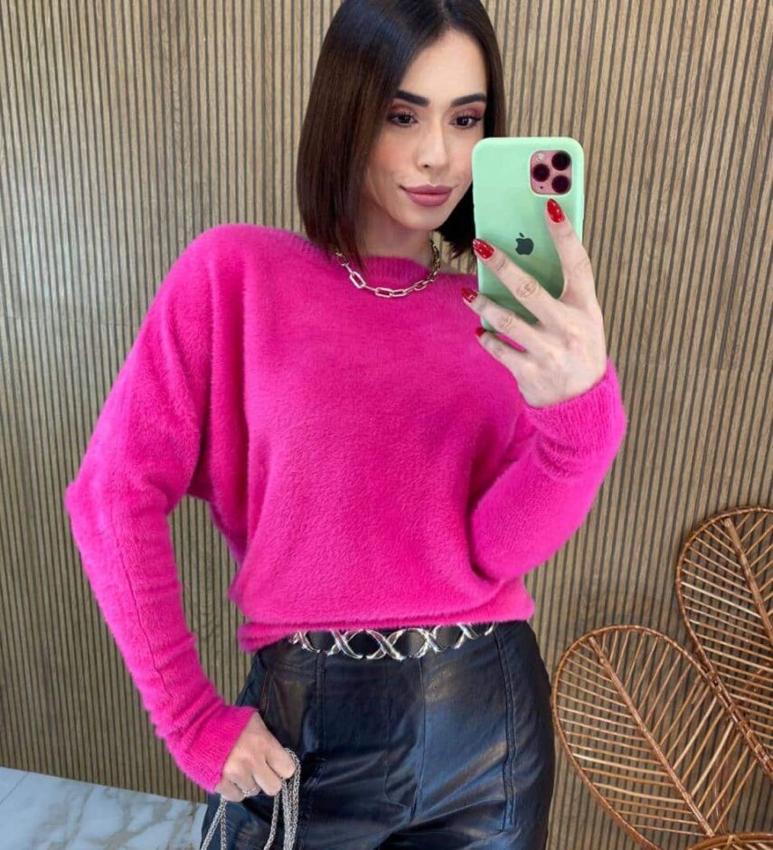 Blusa Feminina Modal Manga Longa Nina Pelinhos Pink - Fernanda Ramos Store