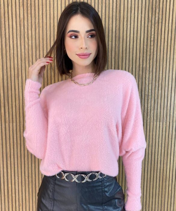 Blusa Feminina Modal Manga Longa Nina Pelinhos Rosa - Fernanda Ramos Store