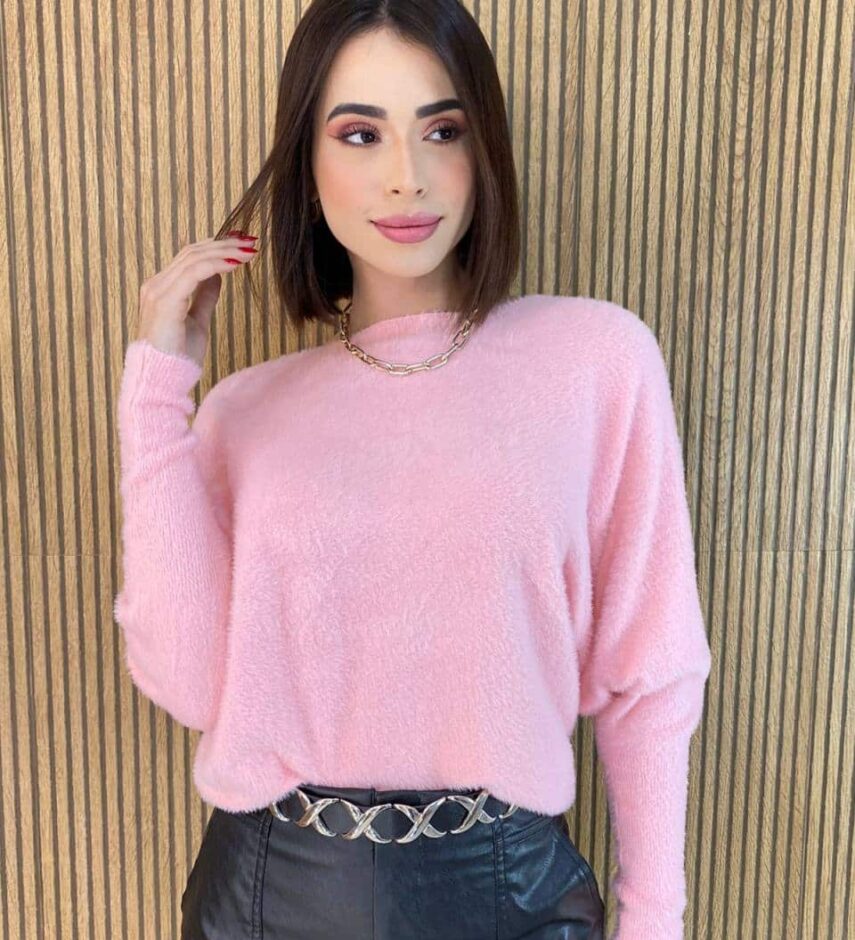 Blusa Feminina Modal Manga Longa Nina Pelinhos Rosa - Fernanda Ramos Store