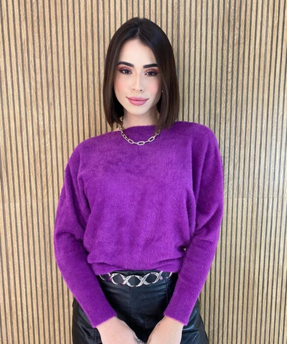 Blusa Feminina Modal Manga Longa Nina Pelinhos Roxo Fernanda Ramos Store