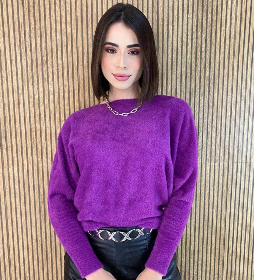 Blusa Feminina Modal Manga Longa Nina Pelinhos Roxo Fernanda Ramos Store