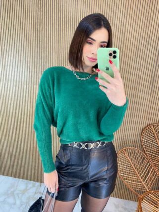 Blusa Feminina Modal Manga Longa Nina Pelinhos Verde - Fernanda Ramos Store