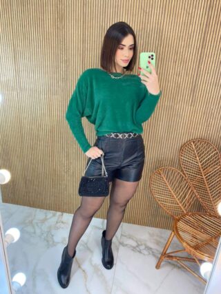 Blusa Feminina Modal Manga Longa Nina Pelinhos Verde - Fernanda Ramos Store