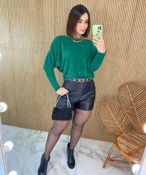 Blusa Feminina Modal Manga Longa Nina Pelinhos Verde - Fernanda Ramos Store