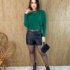 Blusa Feminina Modal Manga Longa Nina Pelinhos Verde - Fernanda Ramos Store