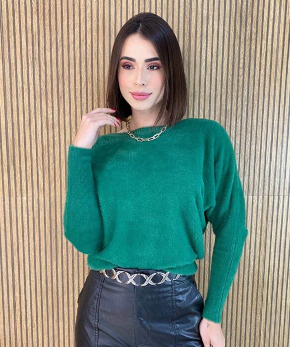 Blusa Feminina Modal Manga Longa Nina Pelinhos Verde - Fernanda Ramos Store