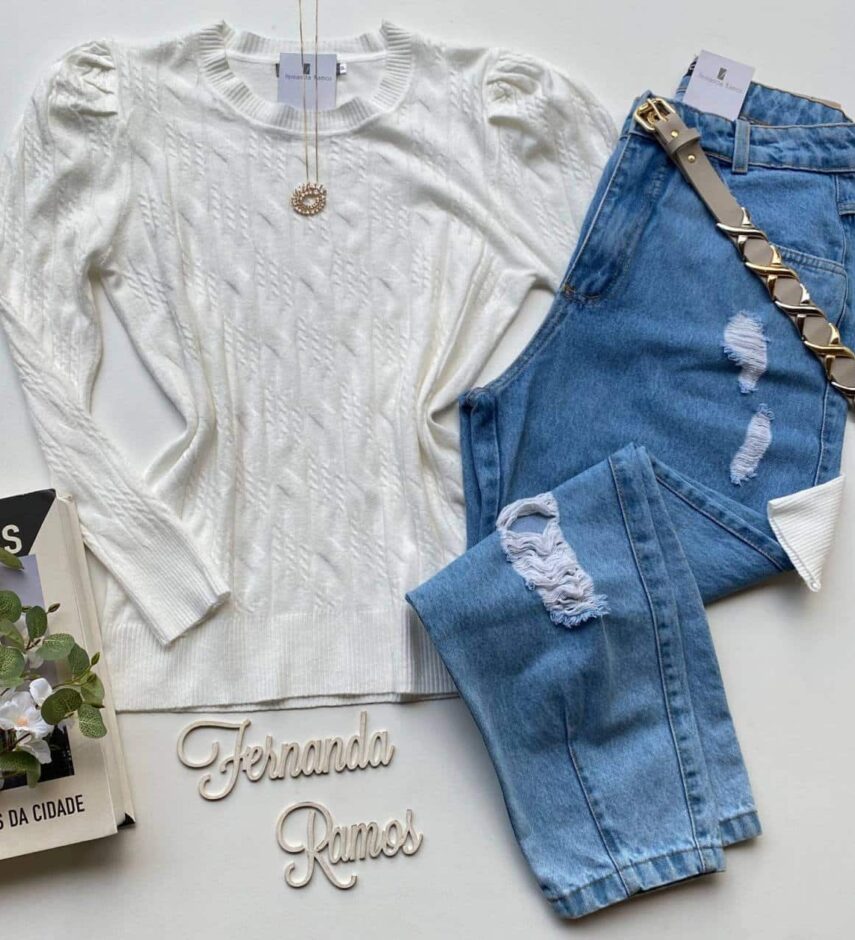 Blusa Feminina Modal Manga Princesa Isa Off White Fernanda Ramos Store