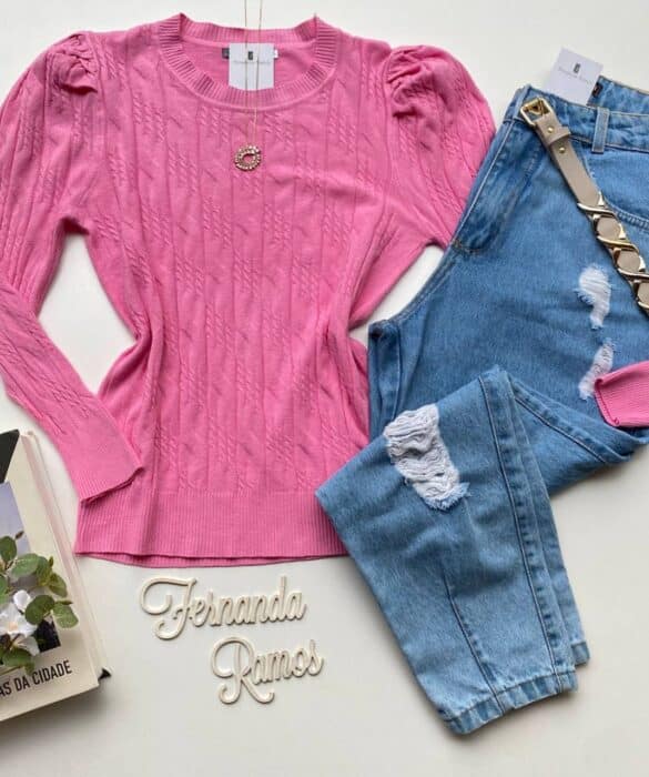 Blusa Feminina Modal Manga Princesa Isa Rosa Fernanda Ramos Store