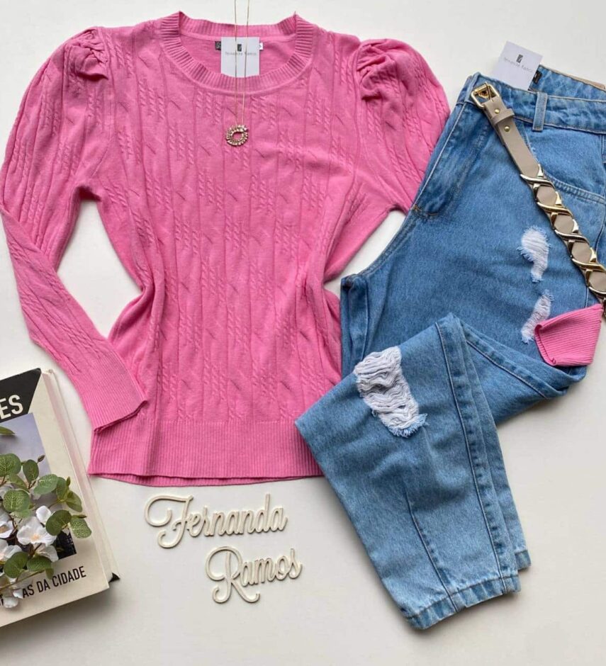 Blusa Feminina Modal Manga Princesa Isa Rosa Fernanda Ramos Store