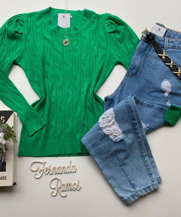 Blusa Feminina Modal Manga Princesa Isa Verde Fernanda Ramos Store