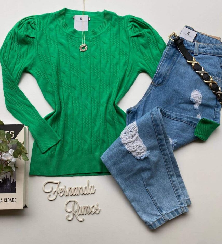 Blusa Feminina Modal Manga Princesa Isa Verde Fernanda Ramos Store