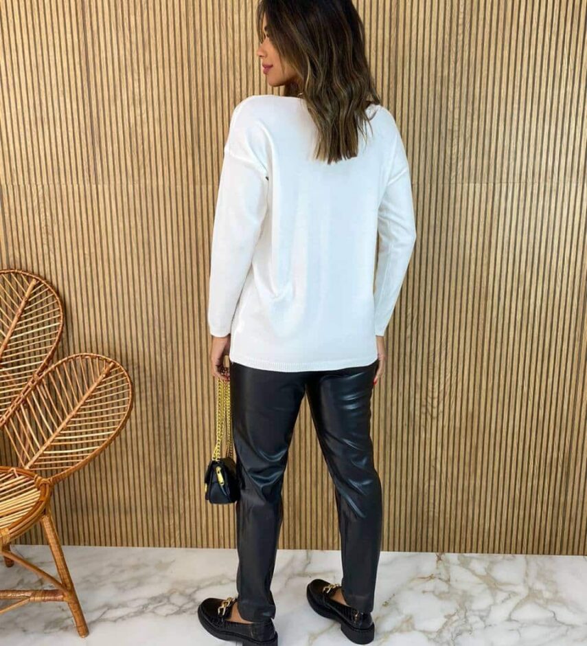 Blusa Manga Longa Feminina Modal Corações com Bolsos Branca - Fernanda Ramos Store