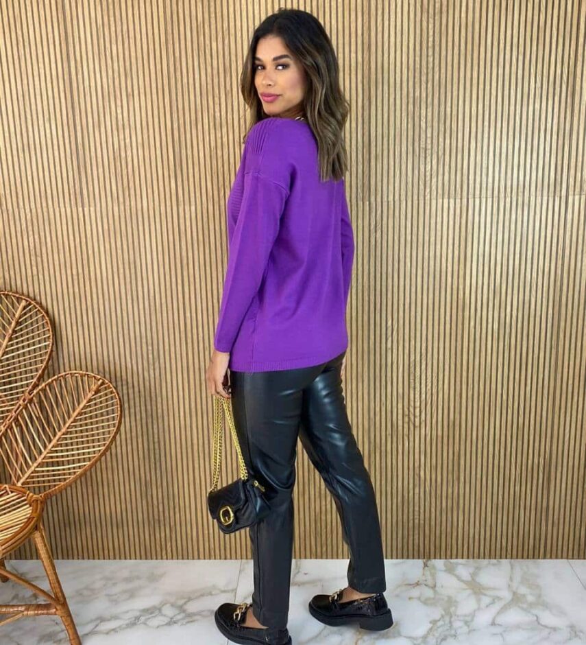 Blusa Manga Longa Feminina Modal Corações com Bolsos Roxa - Fernanda Ramos Store