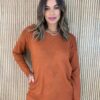 Blusa Manga Longa Feminina Modal Corações com Bolsos Terracota Fernanda Ramos Store