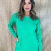 Blusa Manga Longa Feminina Modal Corações com Bolsos Verde Fernanda Ramos Store