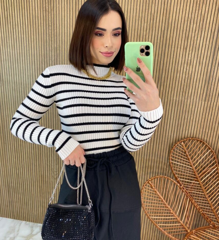fernandaramosstore com br Blusa Manga Longa Feminina Tricot Amanda Listrada Branca 1