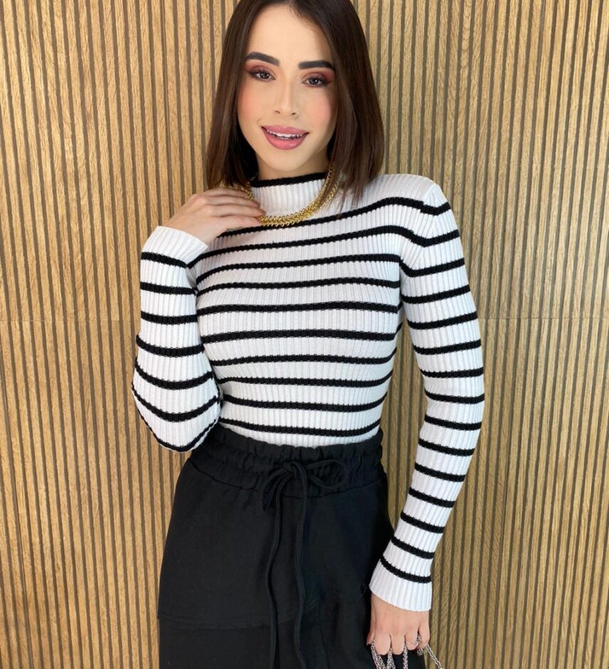 Blusa Manga Longa Feminina Tricot Amanda Listrada Branca Fernanda Ramos Store