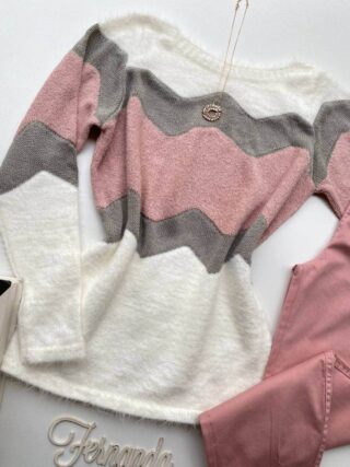 Blusa Manga Longa Feminina Tricot Bia Detalhe Rosa - Fernanda Ramos Store