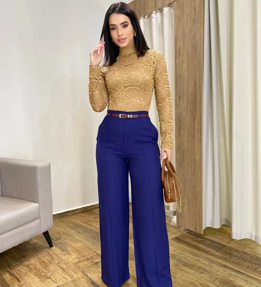 Body Feminino Manga Longa Julia de Renda Dourado - Fernanda Ramos Store