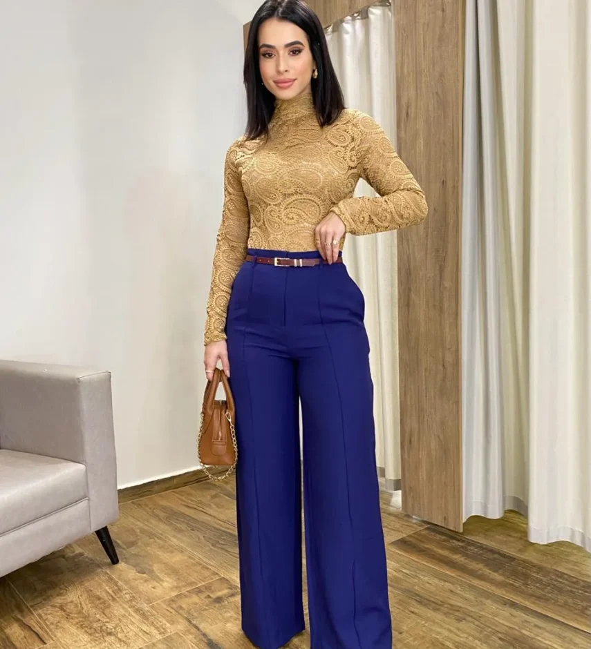 Body Feminino Manga Longa Julia de Renda Dourado - Fernanda Ramos Store