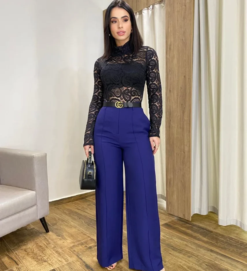 Body Feminino Manga Longa Julia de Renda Preto - Fernanda Ramos Store