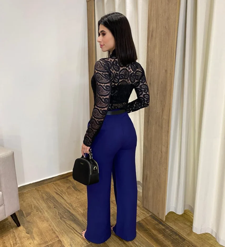 Body Feminino Manga Longa Julia de Renda Preto - Fernanda Ramos Store