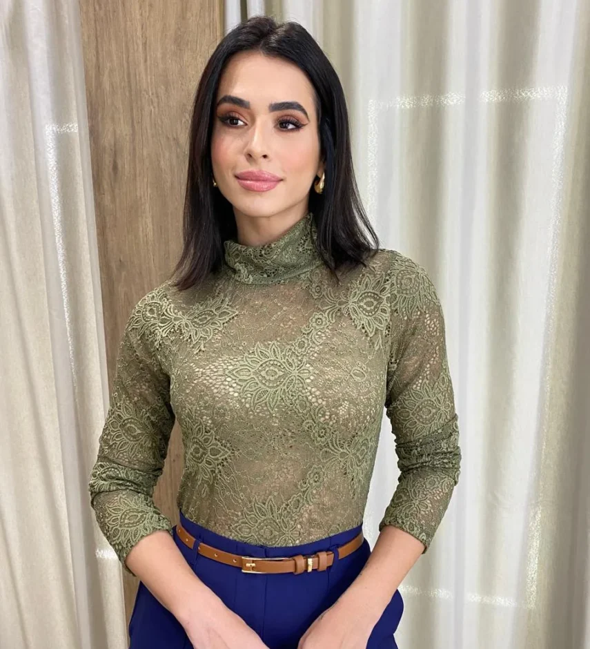 Body Feminino Manga Longa Julia de Renda Verde - Fernanda Ramos Store