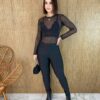 Body Feminino Manga Longa Tule com Aplicações Preto - Fernanda Ramos Store