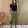 Calça Feminina Sarja com Bolsos Luna Verde Militar - Fernanda Ramos Store