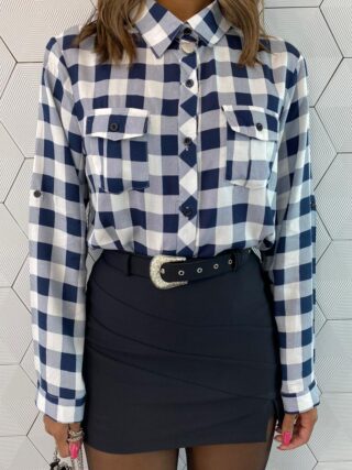 Camisa Feminina Manga Longa Alana Xadrez Azul - Fernanda Ramos Store