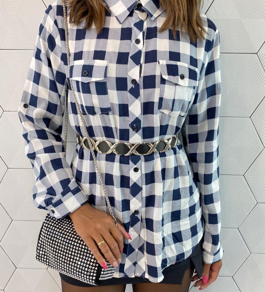 Camisa Feminina Manga Longa Alana Xadrez Azul - Fernanda Ramos Store