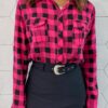 Camisa Feminina Manga Longa Alana Xadrez Pink - Fernanda Ramos Store