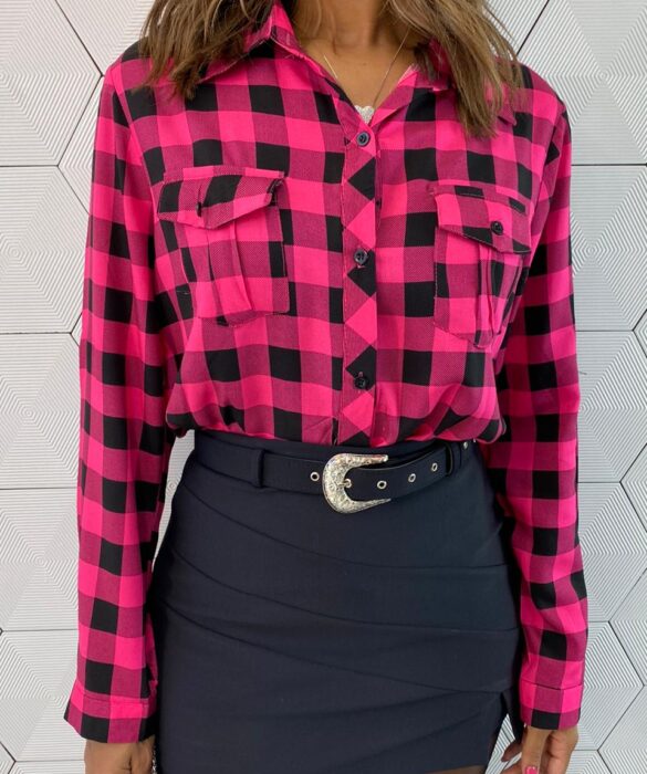 Camisa Feminina Manga Longa Alana Xadrez Pink - Fernanda Ramos Store