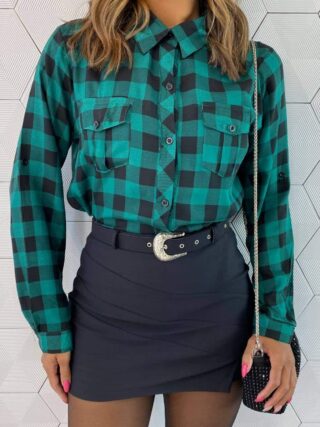 Camisa Feminina Manga Longa Alana Xadrez Verde - Fernanda Ramos Store