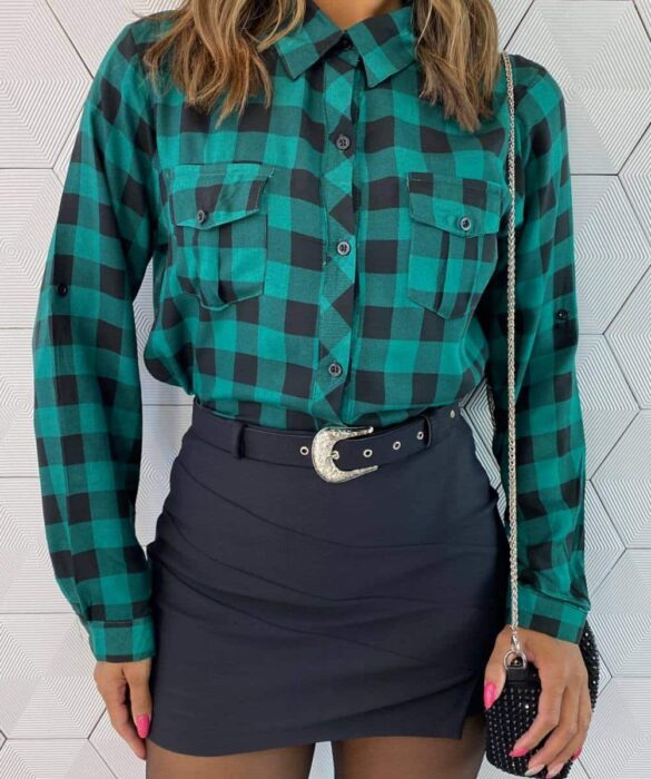 Camisa Feminina Manga Longa Alana Xadrez Verde - Fernanda Ramos Store