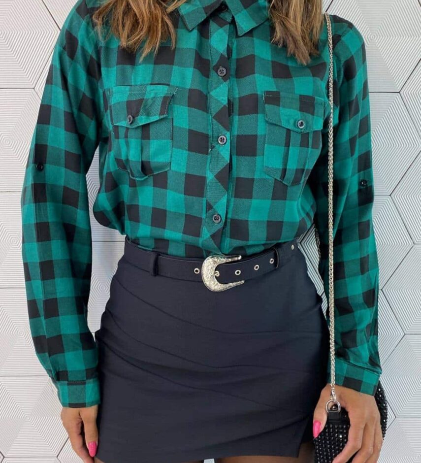 Camisa Feminina Manga Longa Alana Xadrez Verde - Fernanda Ramos Store