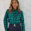 Camisa Feminina Manga Longa Alana Xadrez Verde - Fernanda Ramos Store