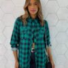 Camisa Feminina Manga Longa Alana Xadrez Verde - Fernanda Ramos Store