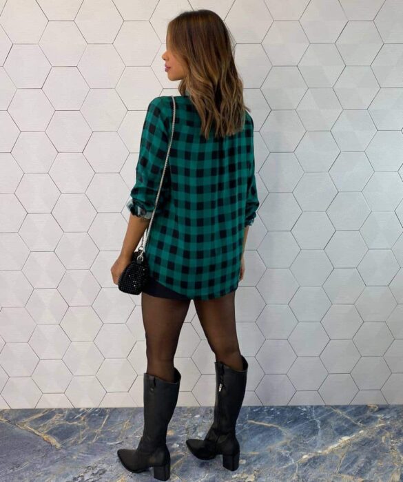 Camisa Feminina Manga Longa Alana Xadrez Verde - Fernanda Ramos Store