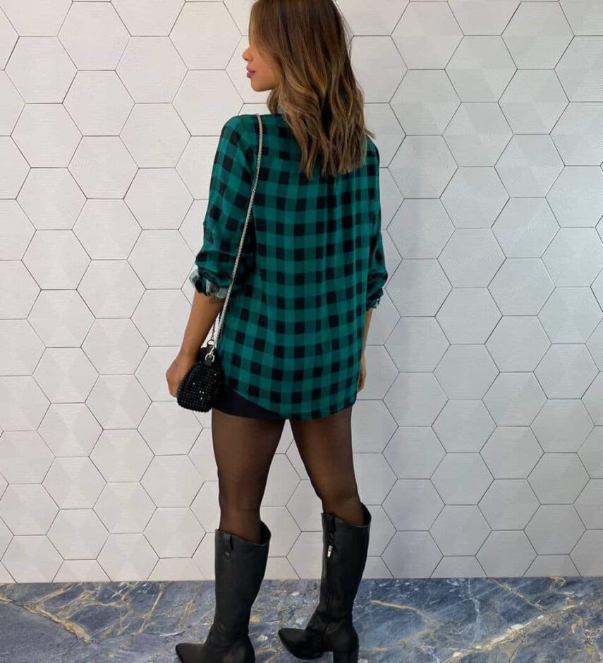 Camisa Feminina Manga Longa Alana Xadrez Verde - Fernanda Ramos Store