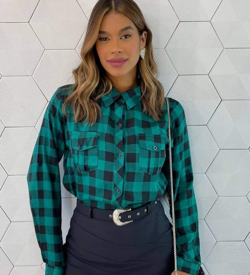 Camisa Feminina Manga Longa Alana Xadrez Verde - Fernanda Ramos Store