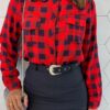 Camisa Feminina Manga Longa Alana Xadrez Vermelha - Fernanda Ramos Store