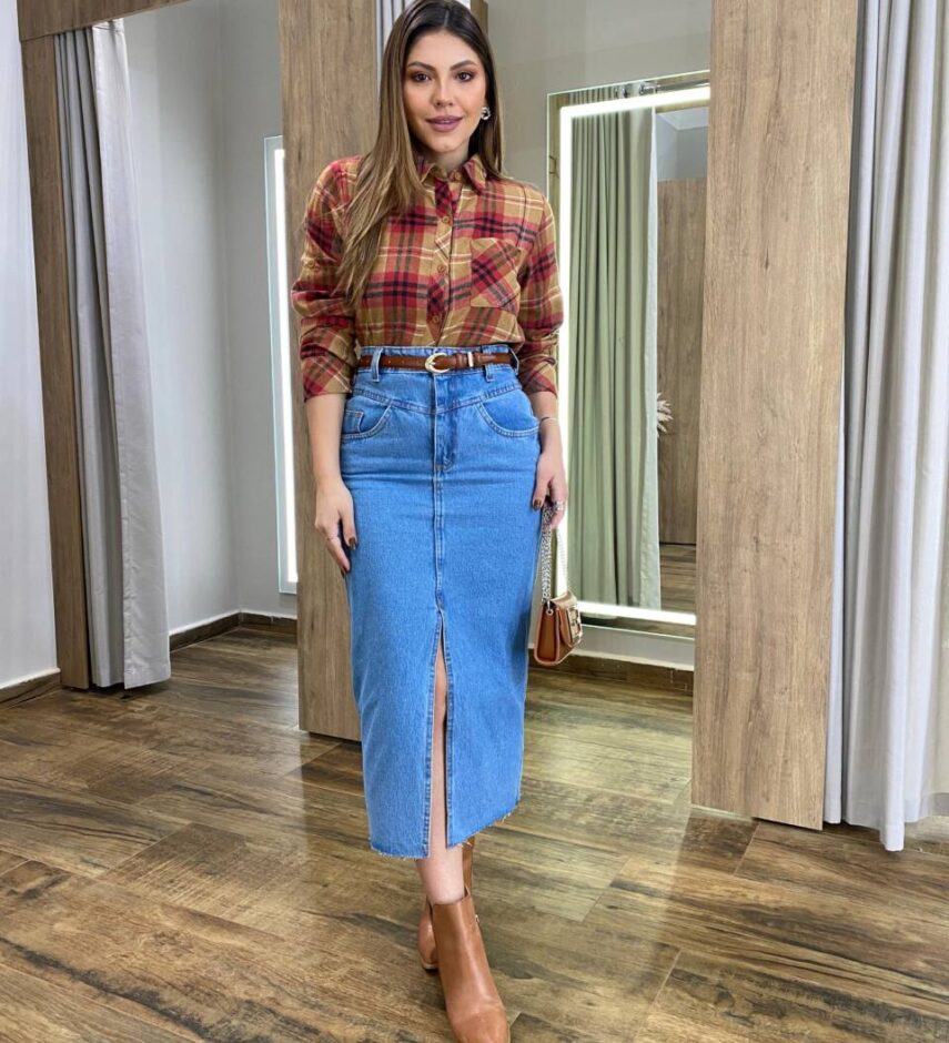 Camisa Feminina Manga Longa Isis Xadrez Flanelada Caramelo - Fernanda Ramos Store