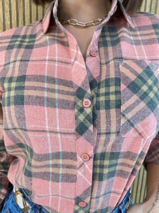 Camisa Feminina Manga Longa Isis Xadrez Flanelada Rosa - Fernanda Ramos Store