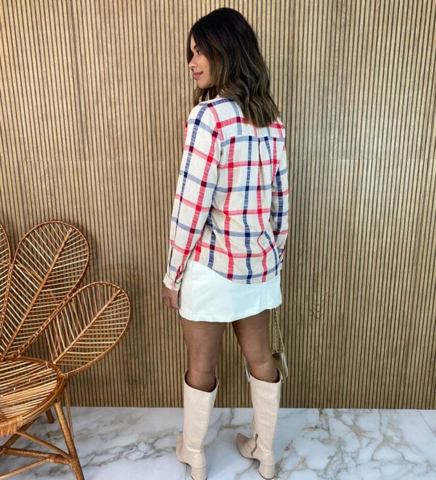 Camisa Feminina Manga Longa Maia Xadrez Bege - Fernanda Ramos Store