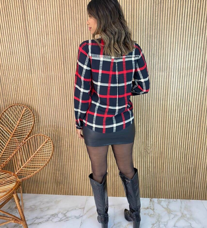 Camisa Feminina Manga Longa Maia Xadrez Preto - Fernanda Ramos Store