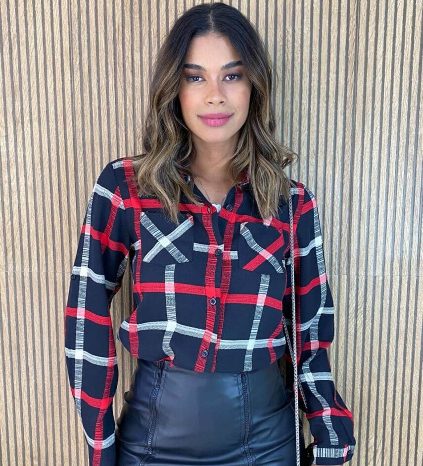 Camisa Feminina Manga Longa Maia Xadrez Preto - Fernanda Ramos Store